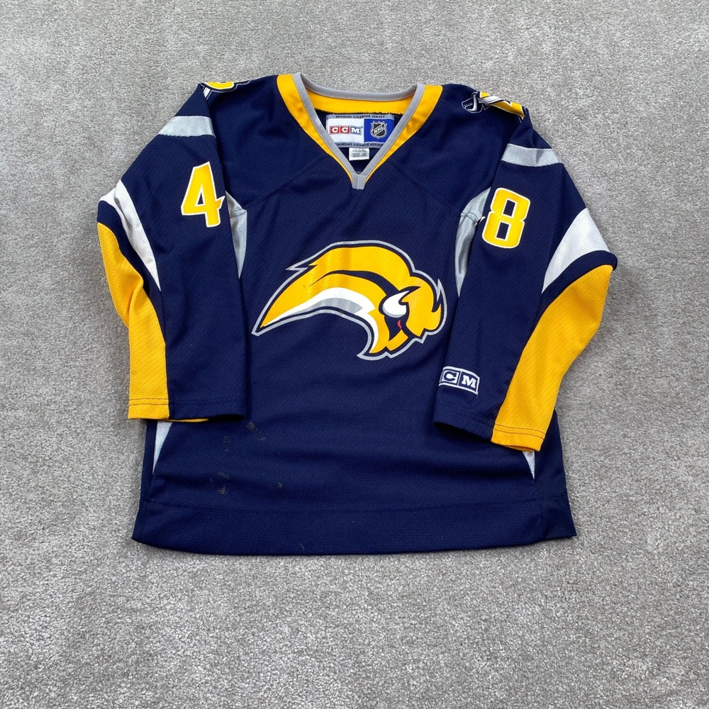 CCM Buffalo Sabres Hockey Jersey Youth S/M Navy Blue Danny Briere 48 Buffaslug